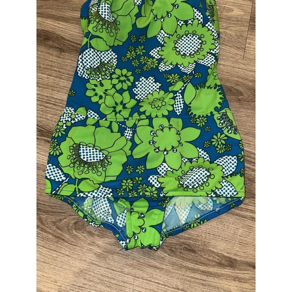 VTG 50s 60s GreenBlue Psychedelic Pinup Style Swimsuit Rockabilly Retro READ S/M - Picture 12 of 14